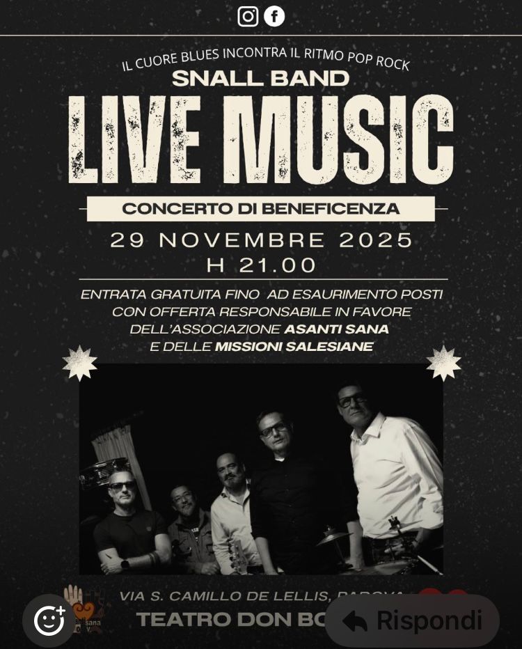 CONCERTO DI BENEFICENZA “SNALL BAND LIVE MUSIC”